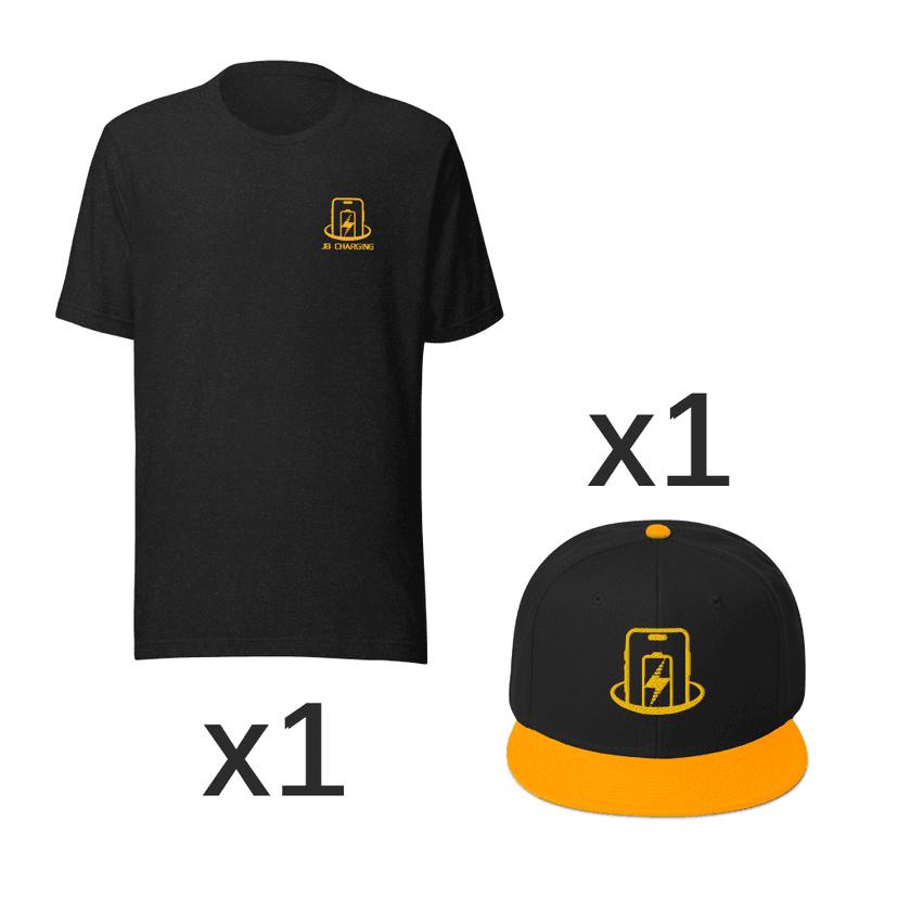 JB Charging Branded Merchandise for Network Builders - Professional T-Shirt and Cap Business Apparel Set