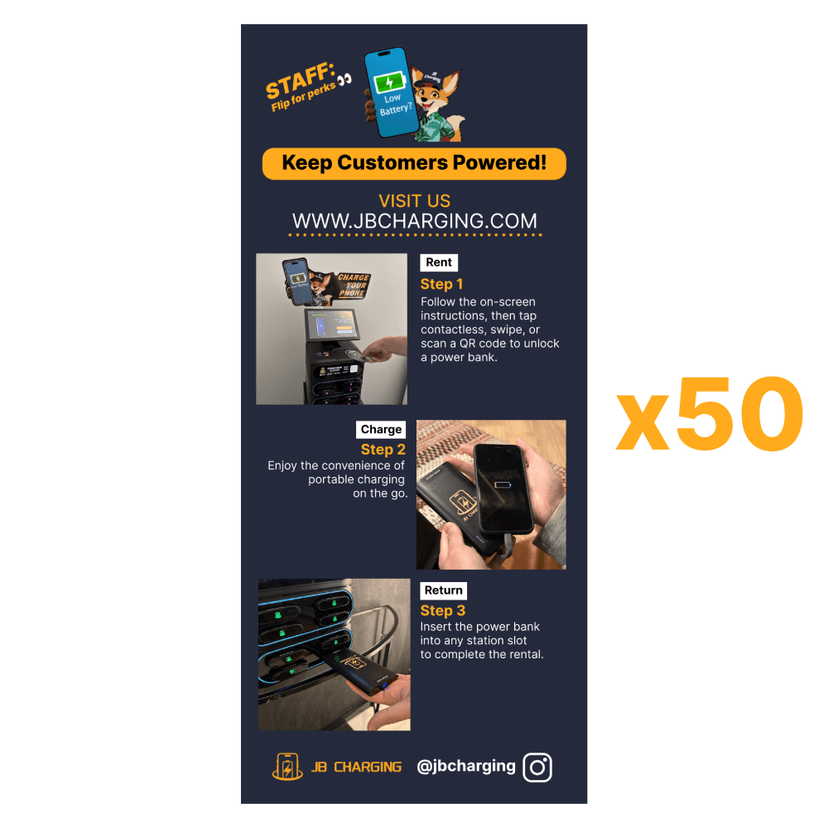 Mobile Charging Station Business Pitch Card Front - Professional Sales Material for Venue Owners