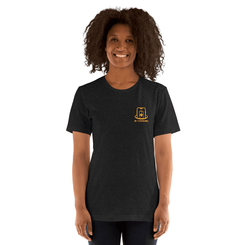 Female Model in JB Charging Branded T-Shirt - Corporate Team Apparel and Promotional Clothing